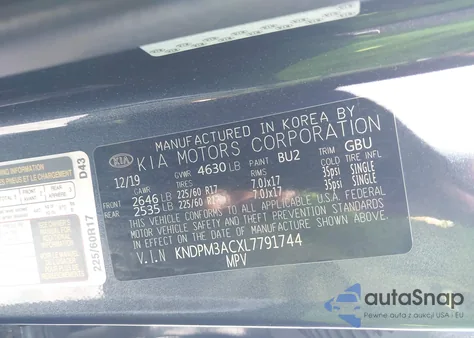 2020 Kia Sportage Lx z USA, uszkodzony, nr VIN KNDPM3ACXL7791744